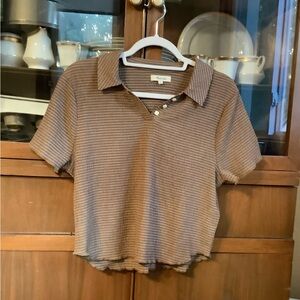 Madewell smocked striped polo top, size L